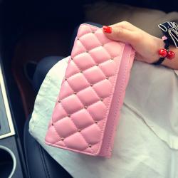High quality Lattice Purses Fashion Ladies Long Clutch Coin Purses Fold Leather Wallets For Women