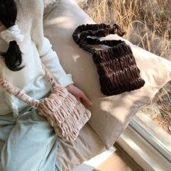 New autumn plush soft shoulder bag light pink mini lipstick bag pleated smooth crossbody bag