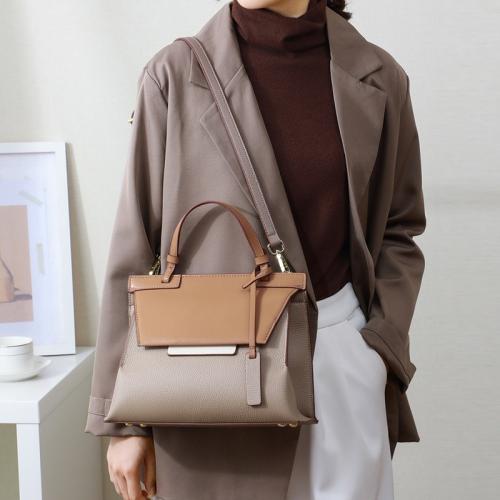New Fashion Women's Bag Fashion High Texture Real Cow Leather Square Handbag Splicing Cow Leather One Shoulder Diagonal Bag