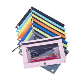 Gelory 3 Ring Zipper Pulls Double Pockets Pencil Case with Clear and Mesh Window Binder Pencil Pouches