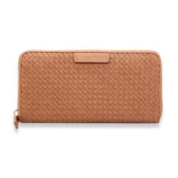 Weaved wallet with logo emboss genuine leather weaved long wallet with men