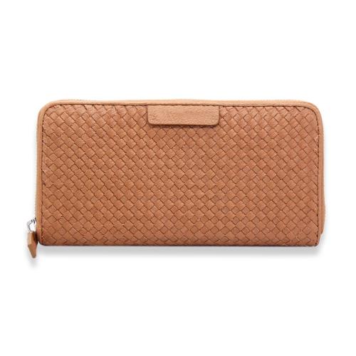 Weaved wallet with logo emboss genuine leather weaved long wallet with men