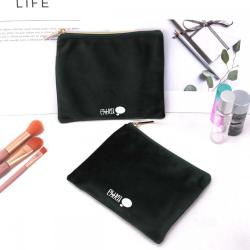 Custom Logo Printed Velvet Zipper Coin Money Storage Bag Luxury Velvet Lipstick Makeup Cosmetic Pouch