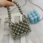 HR423 New Fashion Girls' Vintage Handmade Acrylic Bag Beaded Metal Handle Crossbody Bag Chain Woven Women's Mini Open Pocket Bag