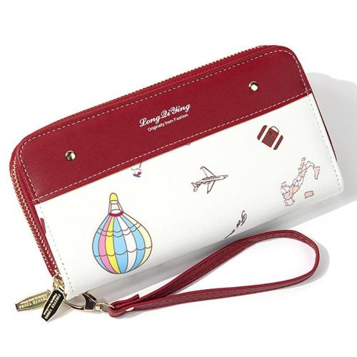 ZR506 Women's Wallet Long Handbag PU Double-layer Zipper Coins Wallet Purse Stylish Contrast Color Mobile Phone Bag Card Holder