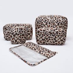 Keymay RTS Stock Low Moq 4 Sizes Cute Fashion Waterproof Nylon Leopard Cheetah Print Bag Makeup Brush Bag Washbag Cosmetics Bag
