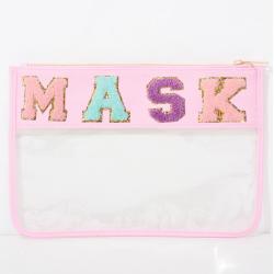 Keymay stock portable clutch makeup bag flat bag Glitter letter patch PVC transparent clear cosmetic bag