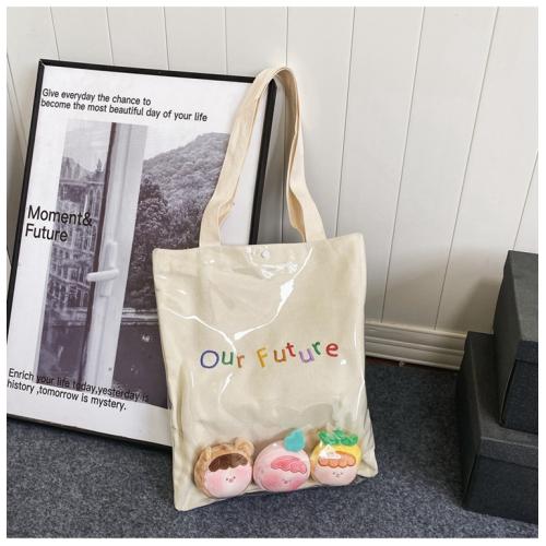 Custom Canvas Women's Bag Embroidery Zipper 0ne-shoulder Doll Bag Tote Bag Niche Design Logo PVC Transparent Window