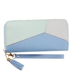 HR072 PU Leather Women Long Luxury Wallets Combination Color Contrast Handheld Coin Zipper Purse Phone Credit Card Holder Bag