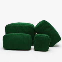Wholesale Green Soft Embroidery Terry Makeup Bags Sustainable Towel Cloth Skincare Bag Cosmetic Bag Pouch