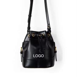 Customized Logo Factory High Quality Crossbody Bag Drawstring Design Bucket Bag PU Leather Glossy Soft Bucket Bag for Women
