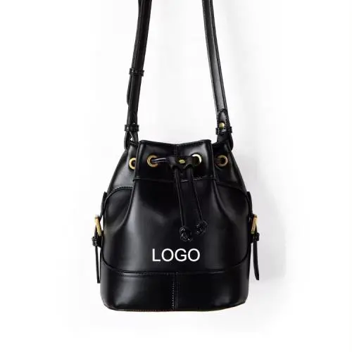 Customized Logo Factory High Quality Crossbody Bag Drawstring Design Bucket Bag PU Leather Glossy Soft Bucket Bag for Women