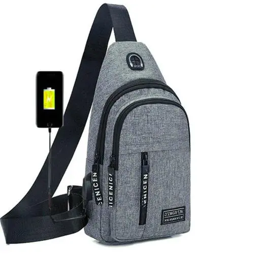 KBW590 Hot Selling Chest Bag Men New USB Shoulder Bag Sports Travel Crossbody Bag Leisure Solid Color Oxford Cloth Satchel
