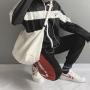 Large-Capacity Black White Canvas Messenger Bag Schoolbag Vintage Fashion Style Students Crossbody Bag Simple Shopping Bag