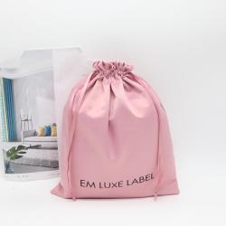 Pink Hair Extension Packaging Satin Pouch Custom Logo Printed Large Satin Drawstring Dust Shopping Clothes Bag