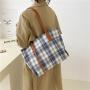 Top Sale Niche Students Canvas Bag Women Large Capacity Zipper Plaid Shoulder Tote Bag