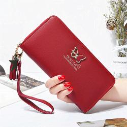 Fashion Butterfly Wrist Handle Phone Case Money Pocket Pouch Wallets Pu Leather Ladies Purse Women Long Wallet