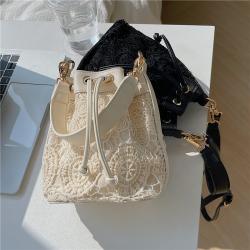 wholesale women handbags ladies PU leather stitching shoulder bag for women bag crossbody Drawstring pleated lace bucket bag