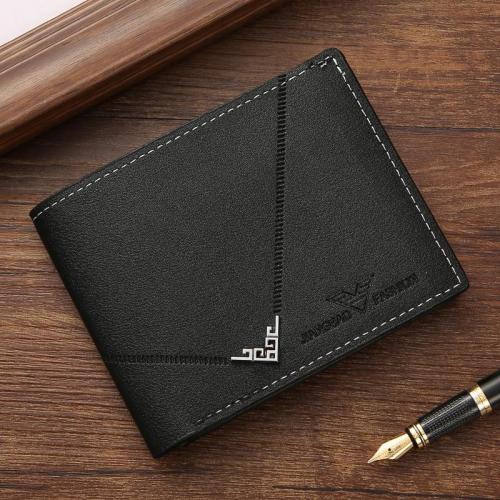 Men's Simple Fashion Multi-Card Litchi Cross Stitching Wallet New Young Open Closure Type Waterproof