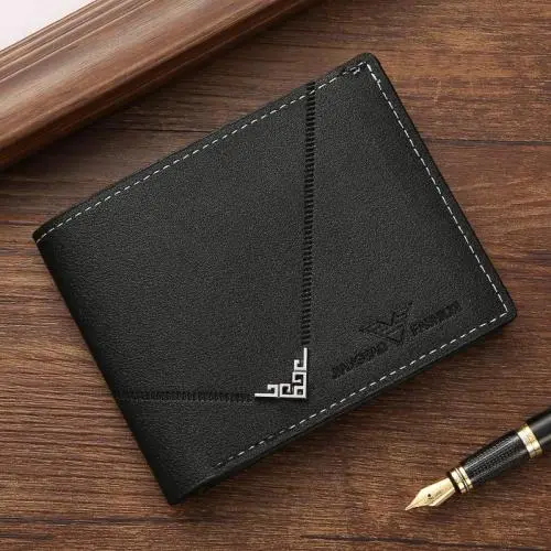 Men's Simple Fashion Multi-Card Litchi Cross Stitching Wallet New Young Open Closure Type Waterproof