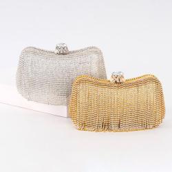 Wholesale golden shiny elegant rhinestone purse tassel evening bags women's clutch bags handbag for ladies