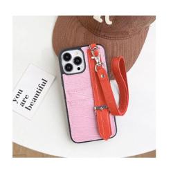 Luxury Cowhide Leather Wallet Mobile Phone Cover Card Holder For Iphone 12 13 14 15 Pro Max Plus Case With Finger Strap