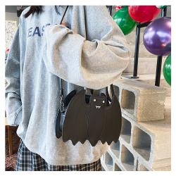 Embroidery Thread Pu Leather Shoulder Bag For Women Black Handbag Girls Gothic Bat Shape Crossbody Bags Female Tote Travel Purse