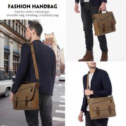 Lovevook 15.6'' Vintage Leather Laptop Book Bag Satchel Bag for Work Travel School Waterproof Canvas Briefcase Men Messenger Bag