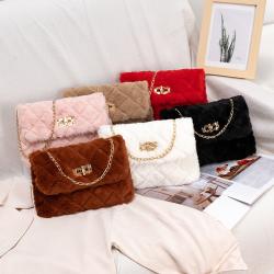 Pure Color Shoulder Crossbody Bag Metal Chain Women's Shoulder Bags Plush Bags Women Handbags Shoulder JY220827