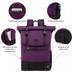 LOVEVOOK Laptop Rucksack Backpack Retro Oxford Laptop Backpack  Waterproof 17 Inch Roll Top Backpack Unisex