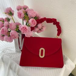 ZR327 2023 New Premium Women's Red Velvet Wedding Handbag with Diamond Bridal Bag Wedding Party Bag