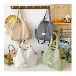 High quality nylon women's bag 2024 summer new pure color drawstring bag shoulder bag for women large capacity tote handbag