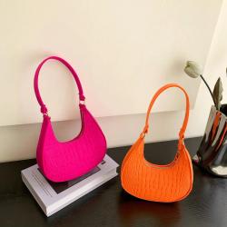 Hot sale women's shoulder bag fashion design Lady's handbags candy color felt material crescent bag