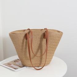 Casual big size totes shoulder bags summer vacation sea beach ladies bucket straw woven handbags for women beach tote bags