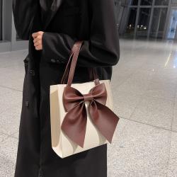 New Fashion Designer Woman Handbag Custom Pu Leather Contrasting Color Bag Bow Single Shoulder Square Underarm Bag