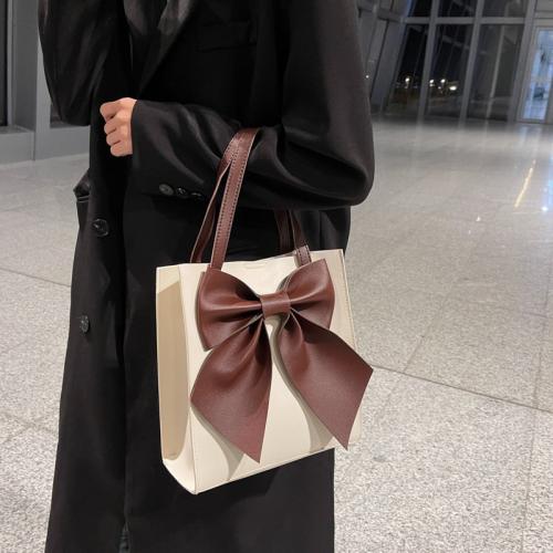New Fashion Designer Woman Handbag Custom Pu Leather Contrasting Color Bag Bow Single Shoulder Square Underarm Bag