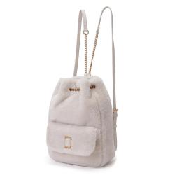 Wholesale Handbags Factory Custom Korea Trending Plush Rolling Bags Winter Cute Plush Ladies Fluffy Backpack With Gold Chain