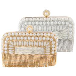 Wholesale ladies clutch bags ladies party purse rhinestone tassel pearl bag handbag evening bags for woman