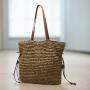 2024 New drawstring hook woven shoulder crossbody woven women's bag large capacity straw woven bags for ladies