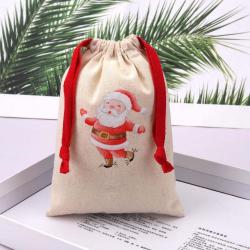 Recyclable Custom Logo Printing Natural Cotton Candy Christmas Gift Drawstring Bag Organic Muslin Gift Packing Pouch