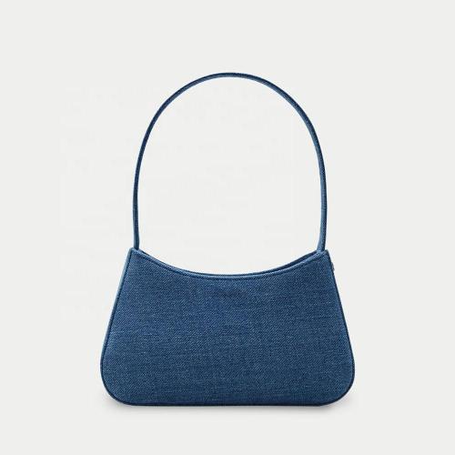 2024 Custom Blue Washable Denim Pu leather Ladies Shopper Shoulder Hand Bag Women Hobo Bucket Handbag Small Tote bags