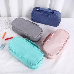 Creative multi functional large capacity polyester zipper stationery bag student double layer portable pencil bag
