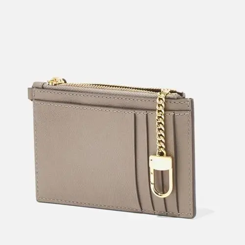 Custom Logo Leather Card Holder Coin Purse With Metal Chain Wallet Credit Card Holder