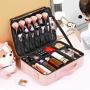 Multi-functional Female Pink PU Makeup Bag Tool Organizer Cosmetic Bag Brush Holder Blank Makeup Brush Packaging Bag Box Plain