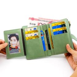 LOW PRICE Hot Selling Retro Embroidery Thread Wallet Short Buckle Wallet Pure Color Zipper Coin Purse Wallet For Girls