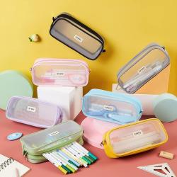 Gelory School Children Student Pen Stationery Organizer Zipper Pencil Case Bag Mesh Pencil Pouch