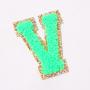 Stock Neon Green with Gold Border English Letter A-Z Iron On Adhesive Repair Alphabet Sewing Appliques Clothing Chenille Patch