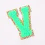 Stock Neon Green with Gold Border English Letter A-Z Iron On Adhesive Repair Alphabet Sewing Appliques Clothing Chenille Patch