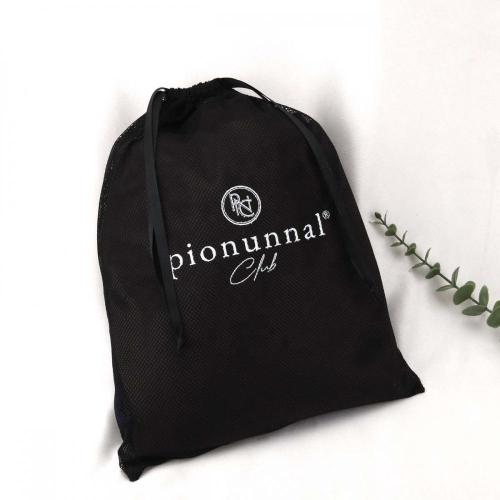 Custom Logo Printing Black Nylon Mesh Laundry Bag Drawstring Fruit Shampoo Packing Gift Mesh Pouch