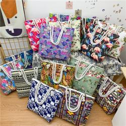 Gelory Fashion Double Sided Pattern Boho Casual Shoulder Bag Large Capacity Women Canvas Bag
